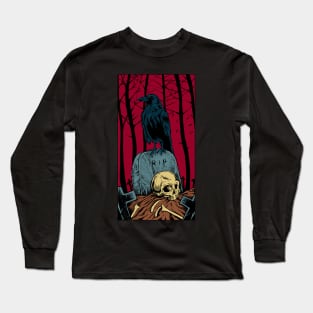 Gothic - Graveyard with Crow Skull Long Sleeve T-Shirt